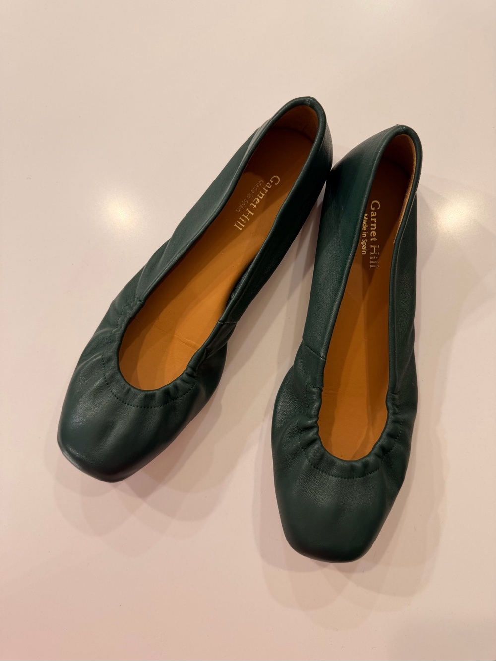 Carmen Hill Green Leather Square Toe Ballet Flats Spain 38